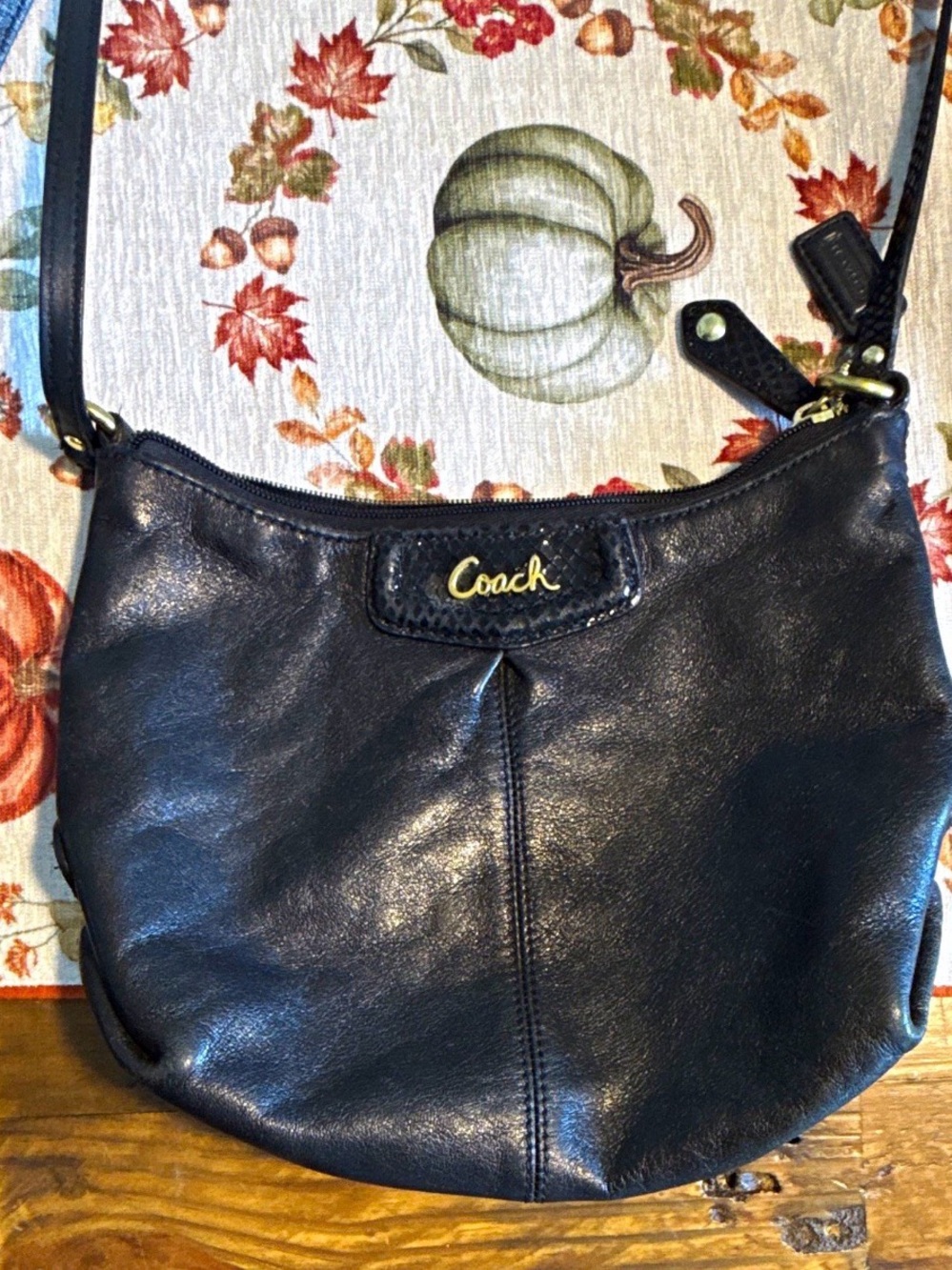Coach Black Leather Shoulder Hobo with Gold Logo